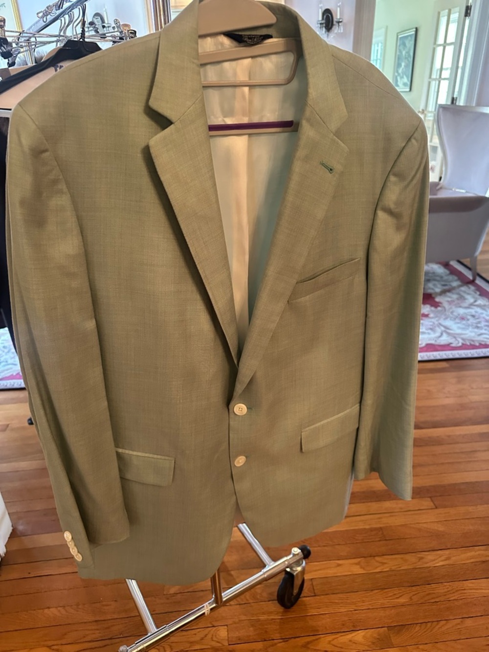 Men's Light Green Silk/Wool Two-Button Sport Coat by Ben Silver made in Portugal